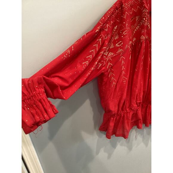 Free People Womens Poet Blouse Size Large Peasant Top Western Red Boho Festival - Picture 6 of 11